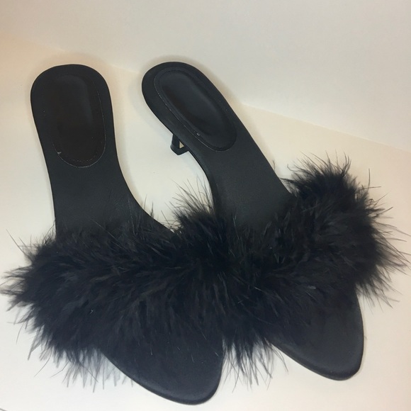 fluffy kitten heel slippers